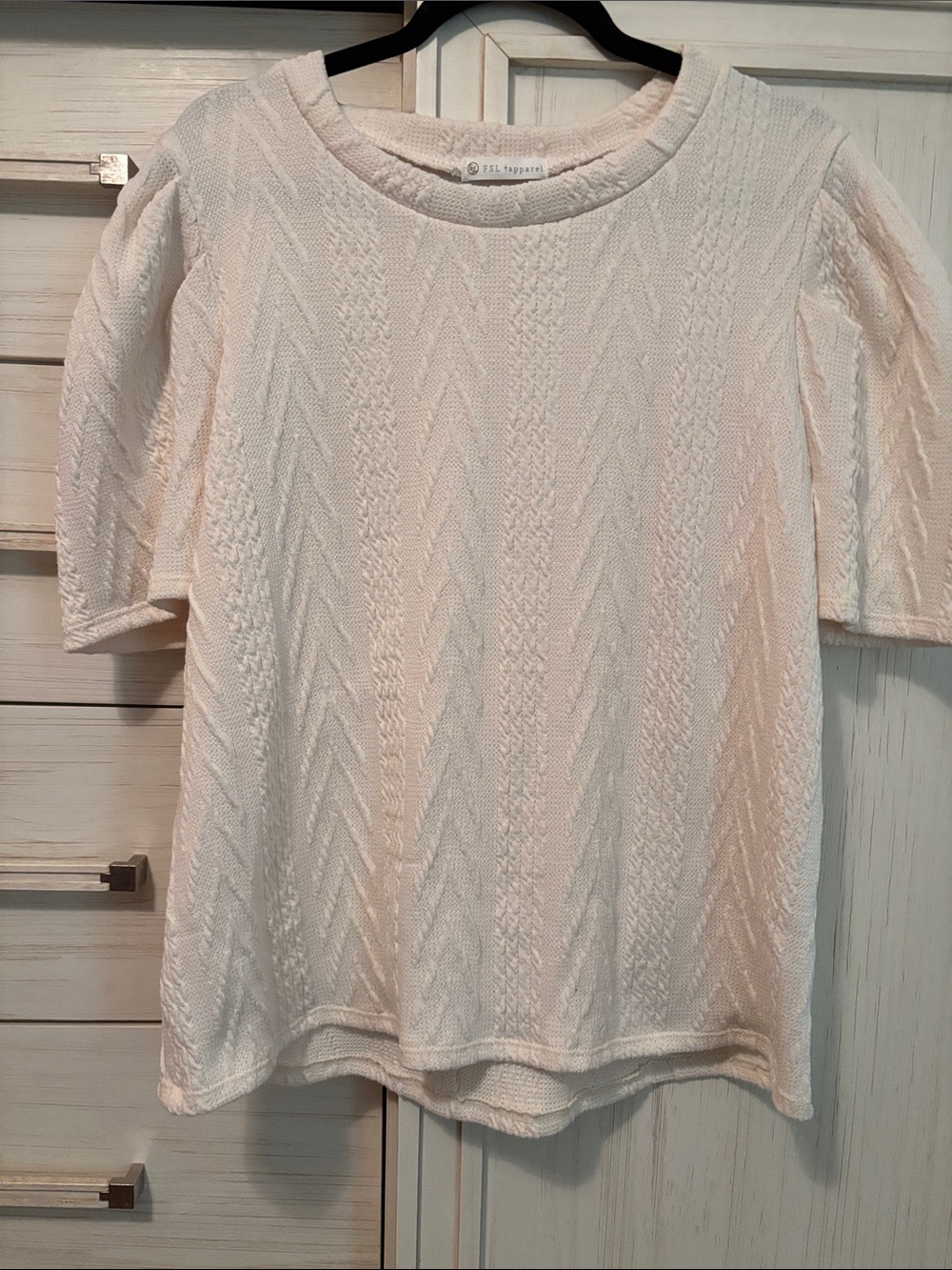 White Short Sleeve Cable Knit Tee